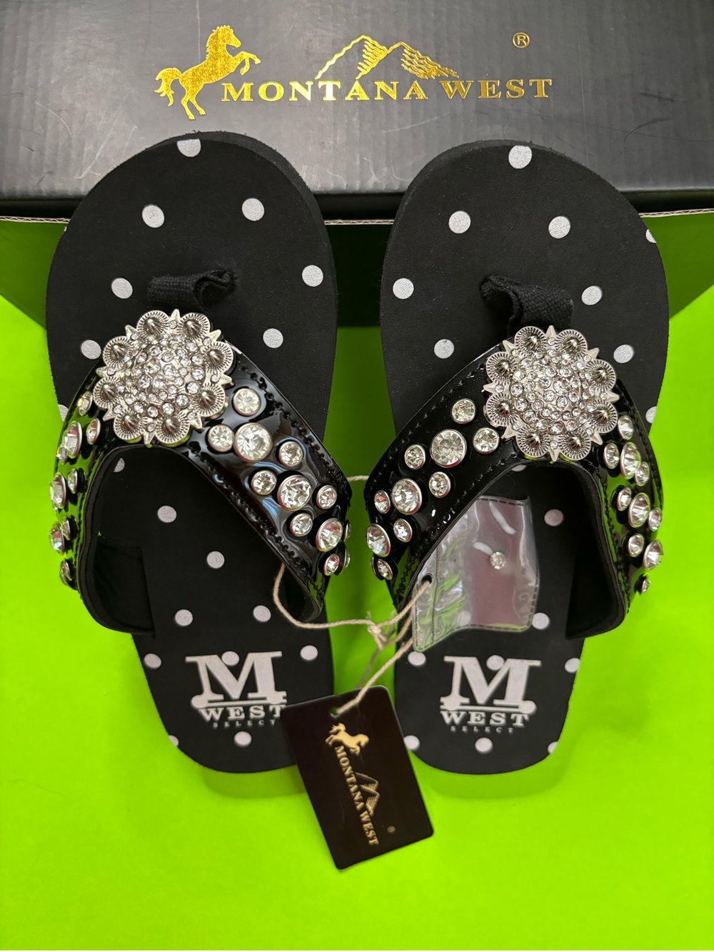 Montana West Black Rhinestone Slide Sandals